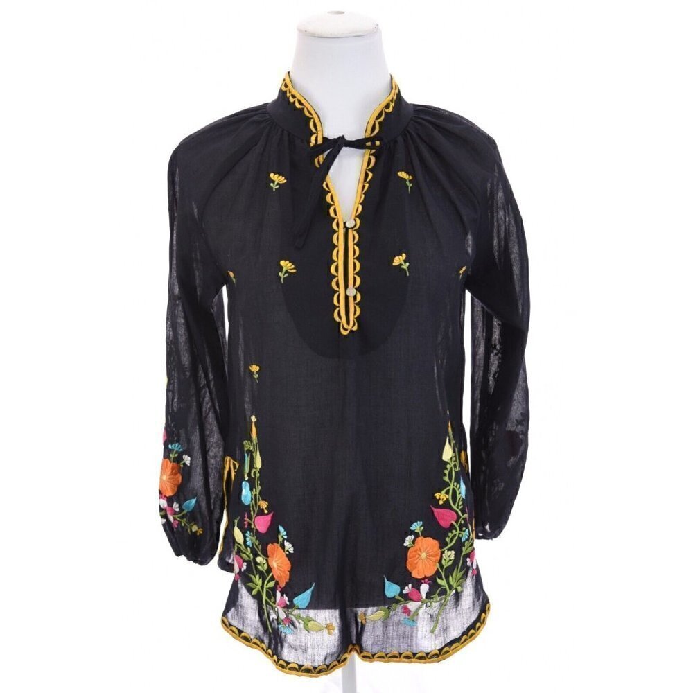 Vtg Leandra "P" Sz XS Colorful Floral Embroidered Lightweight Tunic Top Womens